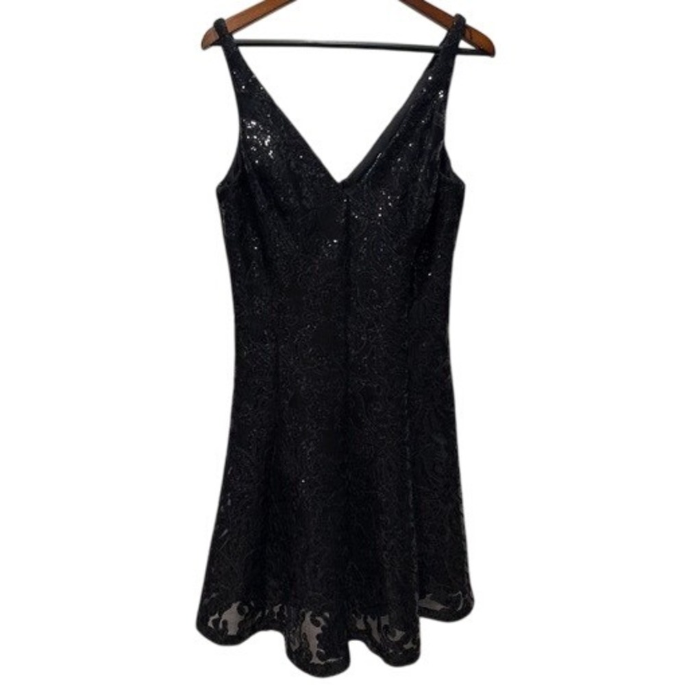 Lauren Ralph Lauren Black Sequin Lace Cocktail Party Dress‎ Size 14 NWT